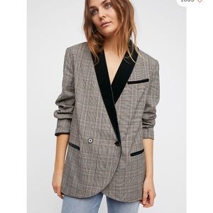 Velvet Trimmed Blazer - plaid